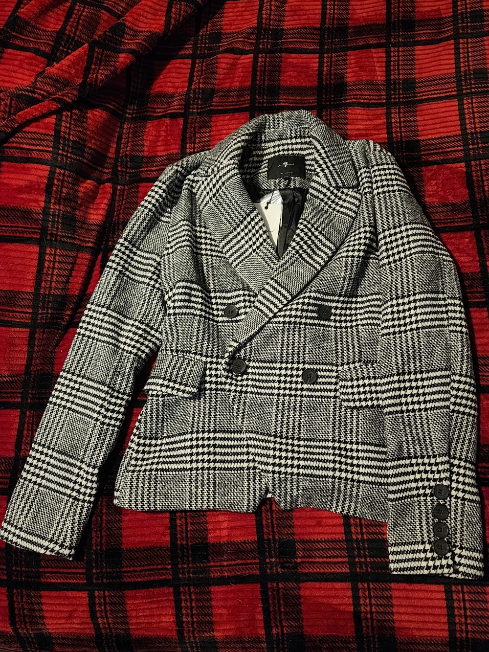 Women's 7 For All Mankind Black and White Houndstooth Blazer